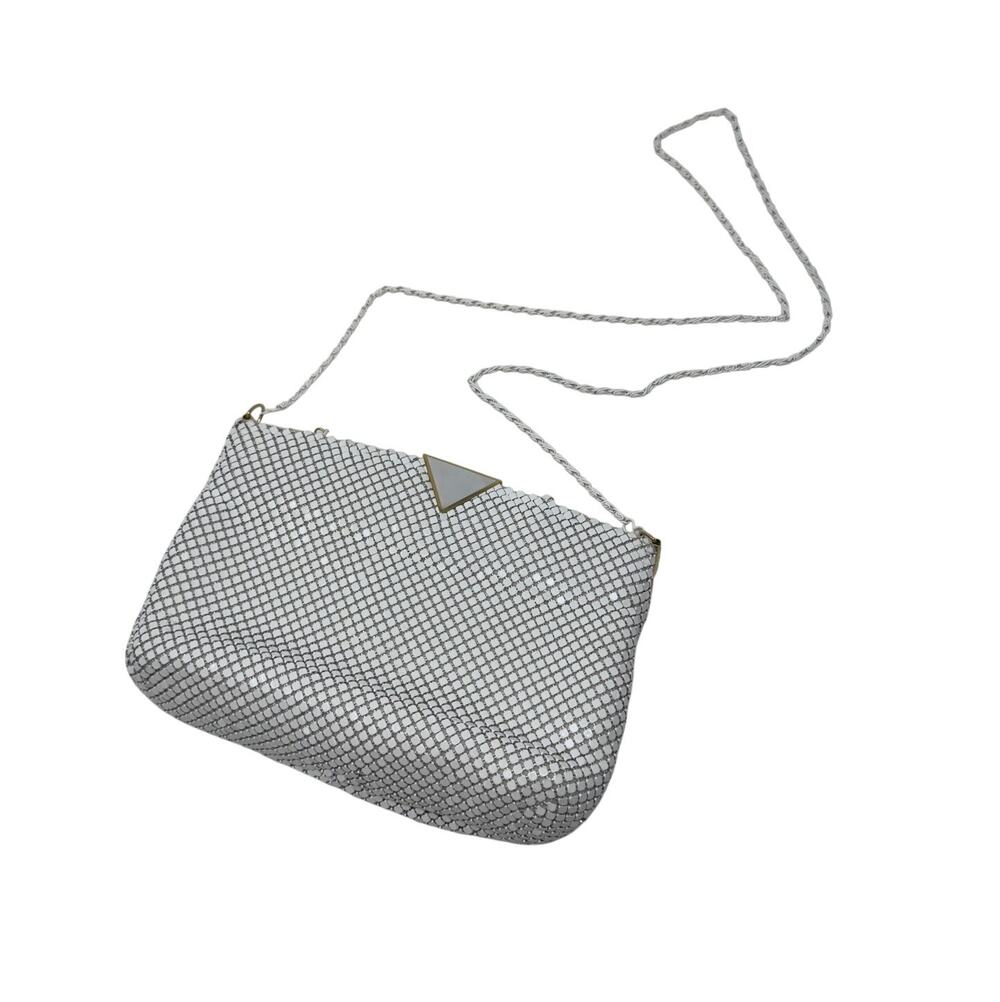 Vintage Metal Mesh Clutch/Shoulder Bag/Crossbody Purse in White